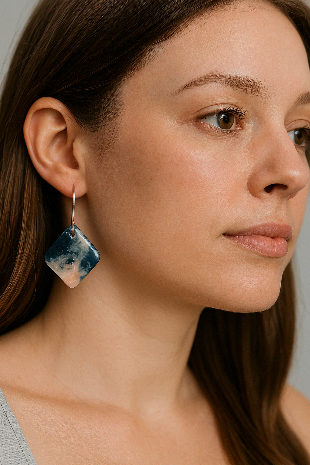 Navy and Light Pink Small Rounded Square Drop Earrings in Silver