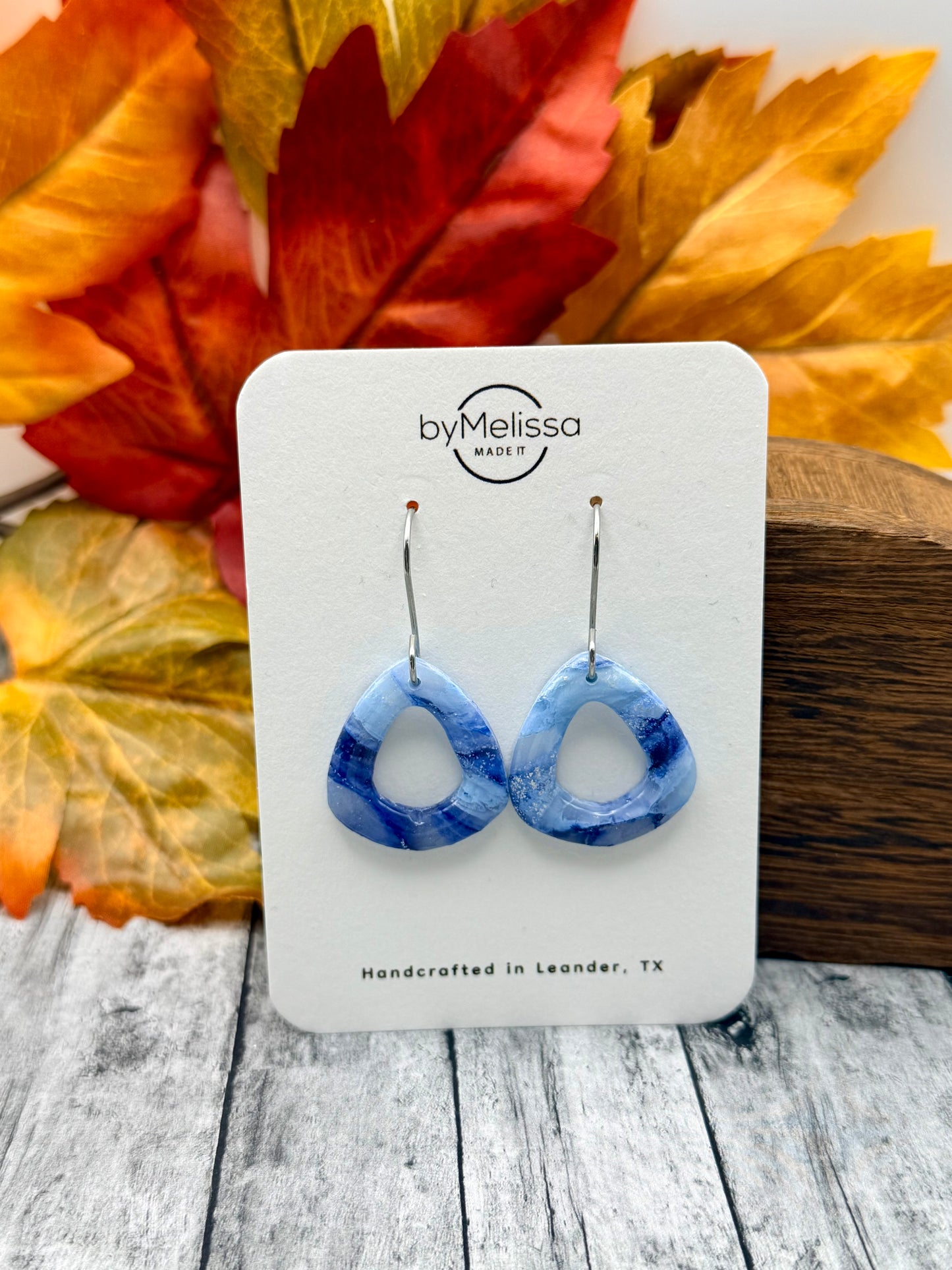 Navy and Columbia Blue Open Triangle Drop Earrings