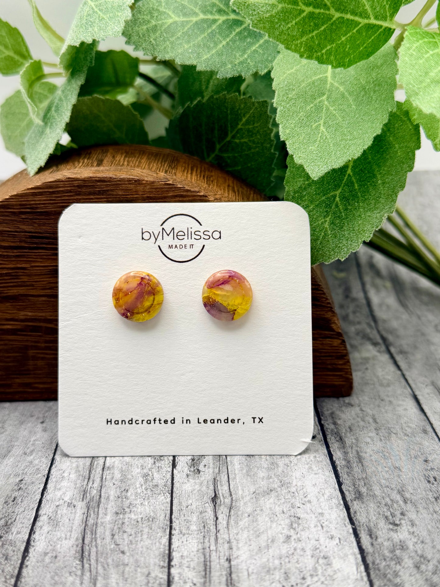 Purple and Gold Small Embedded Circle Stud Earrings
