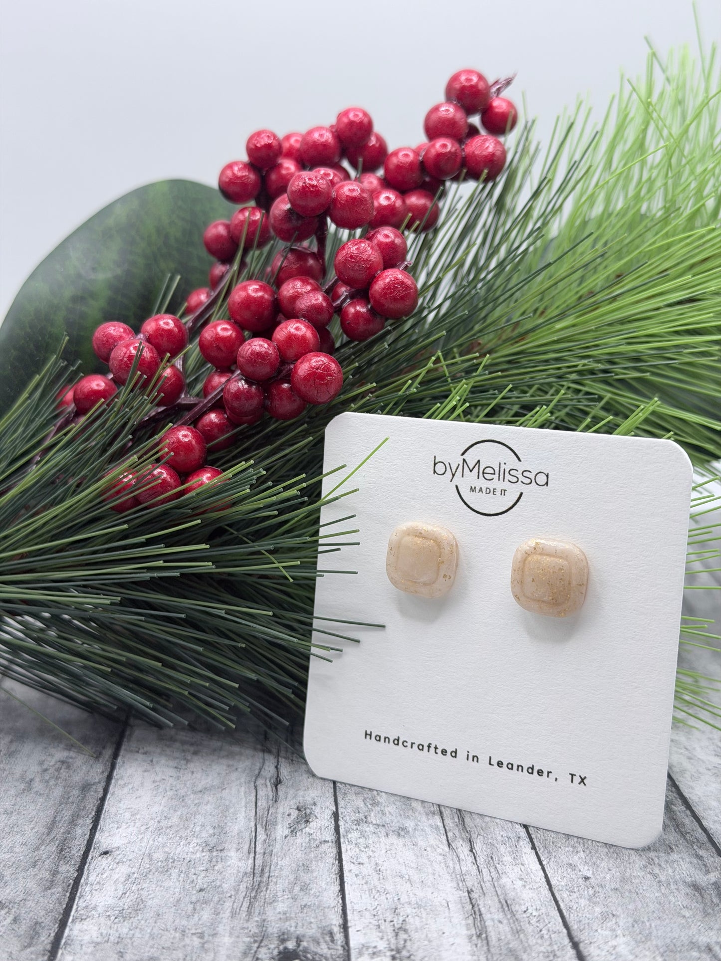 White and Gold Small Embedded Square Stud Earrings