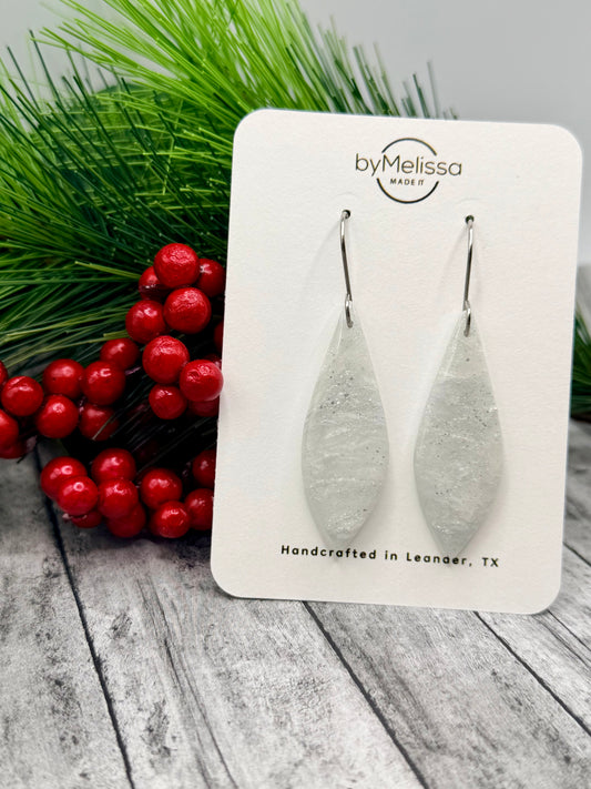 White and Silver Small Elongated Kite Drop Earrings