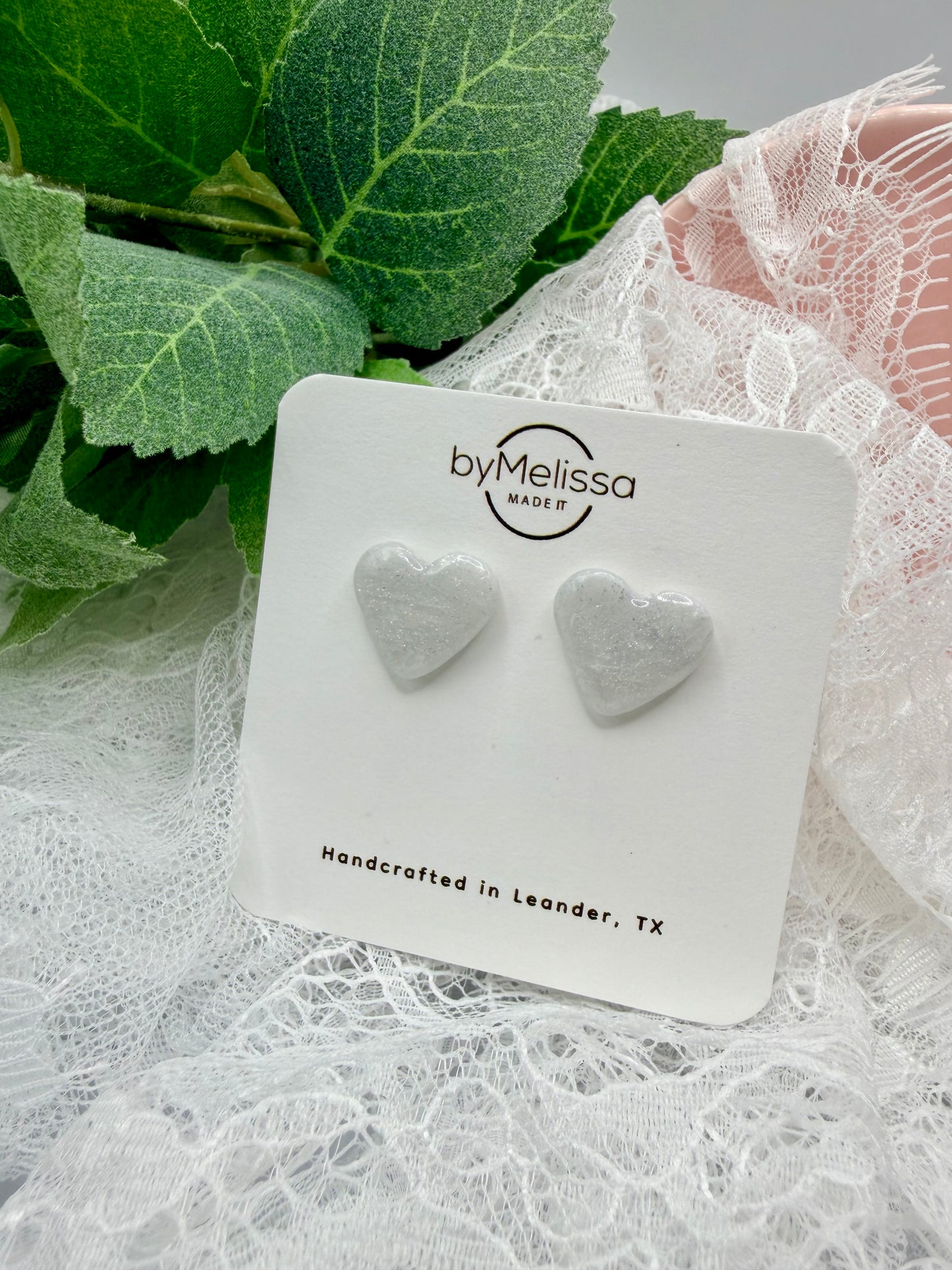 White and Silver Heart Stud Earrings