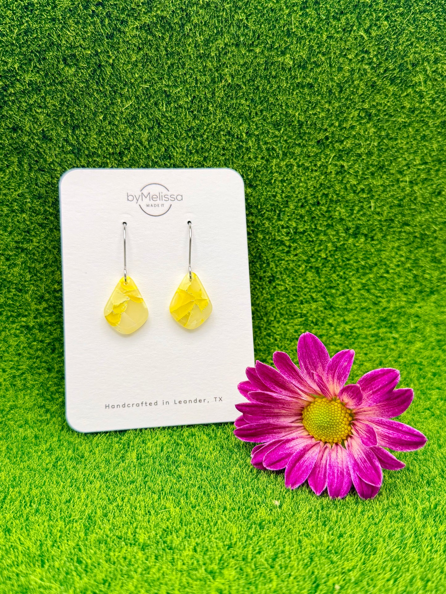 Yellow and White Petite Kite Drop Earrings in Silver