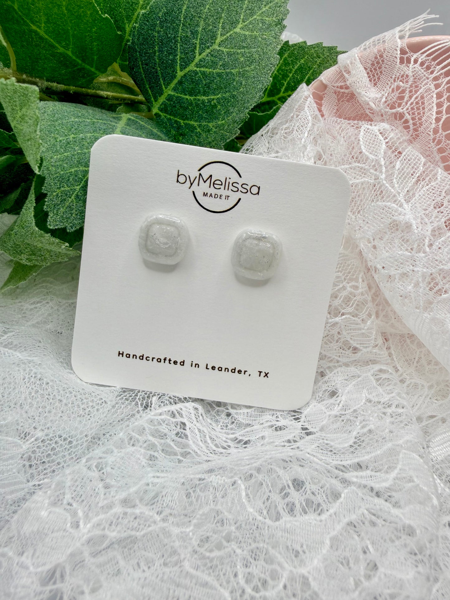 White and Silver Small Embedded Square Stud Earrings