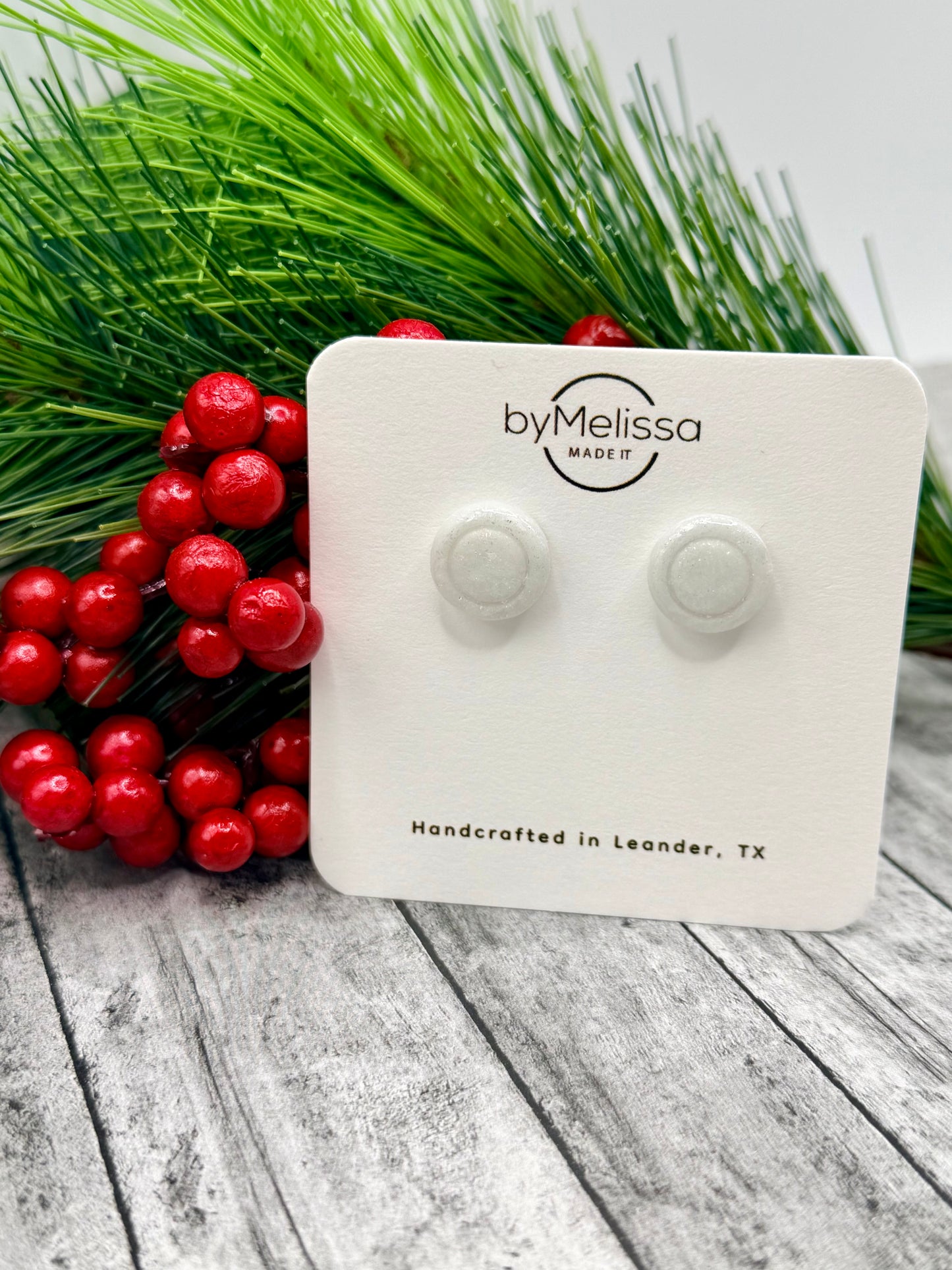White and Silver Small Embedded Circle Stud Earrings