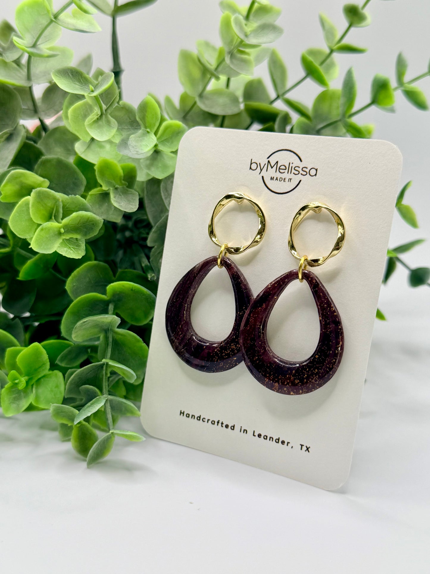 Maroon and Black Open Rounded Drop with Gold Circle Studs