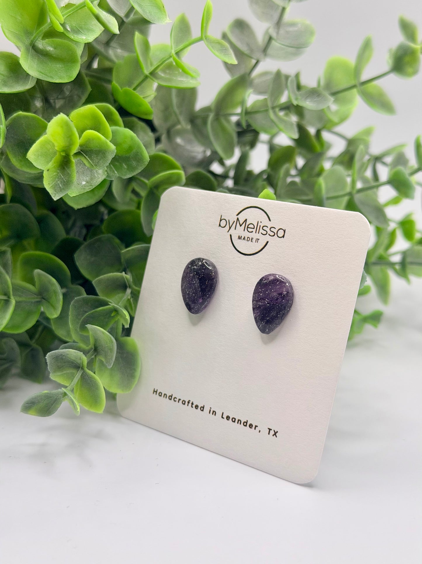 Purple and Black Teardrop Stud Earrings