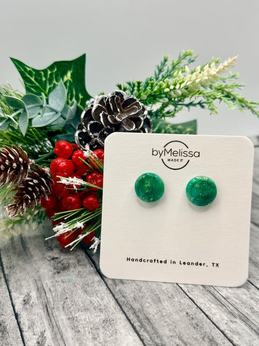 Green and Gold Small Embedded Circle Stud Earrings