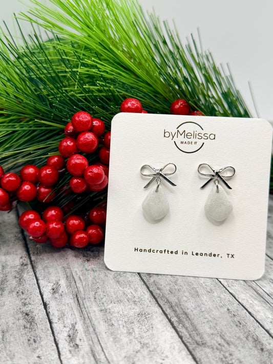 White and Silver Mini Kite Bowknot Earrings