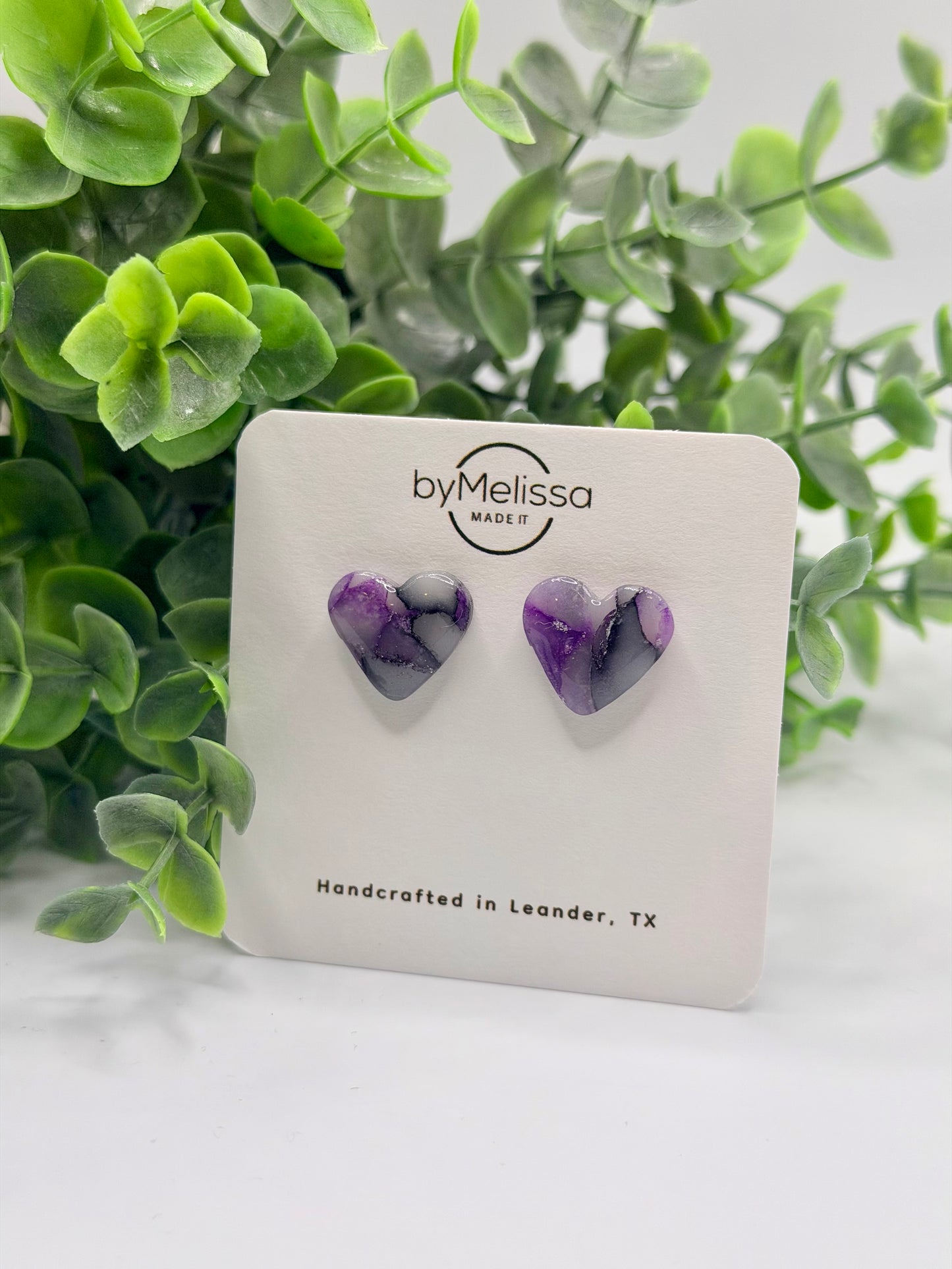 Purple and Black Heart Stud Earrings