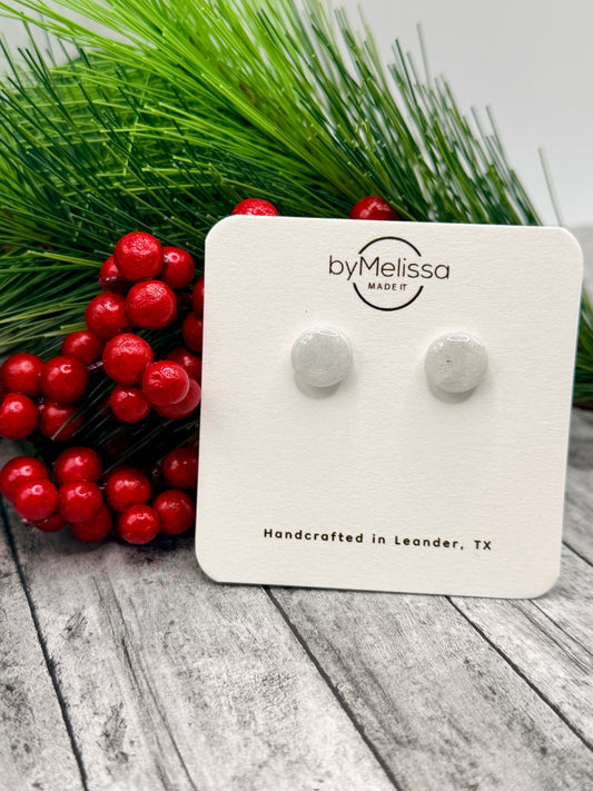 White and Silver Small Circle Stud Earrings
