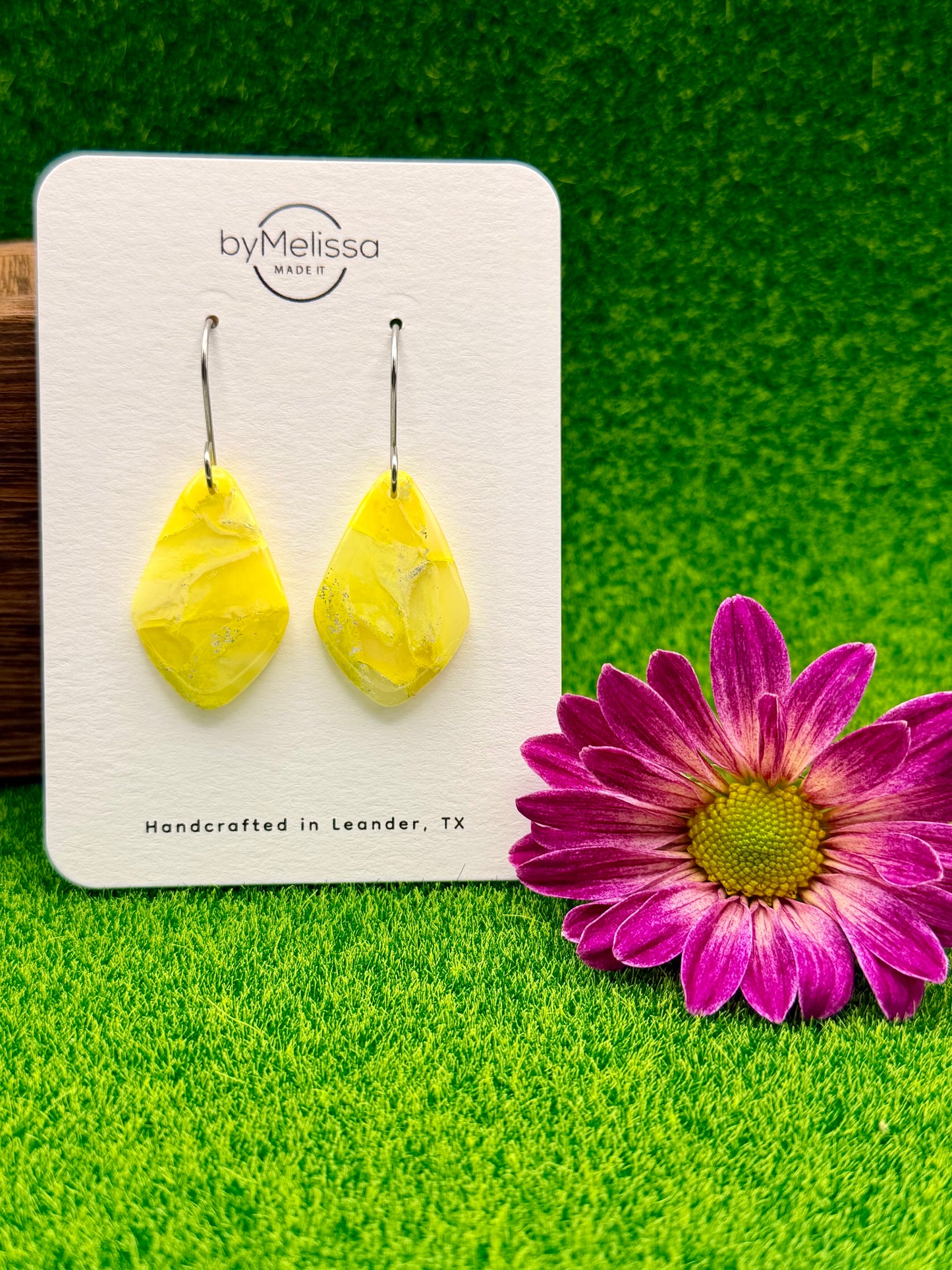 Yellow Small Kite Drop Earrings in Silver