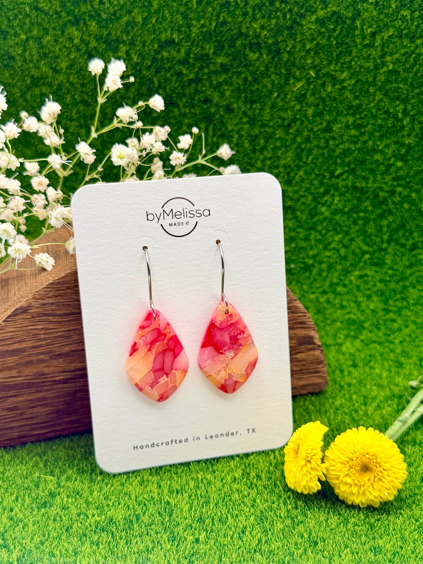 Red and Orange Small Kite Drop Earrings in Silver