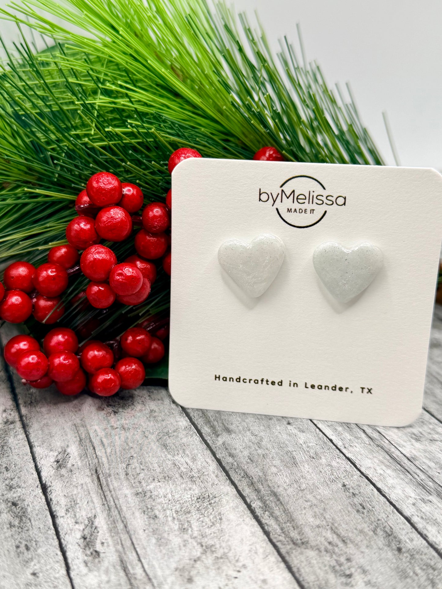 White and Silver Heart Stud Earrings