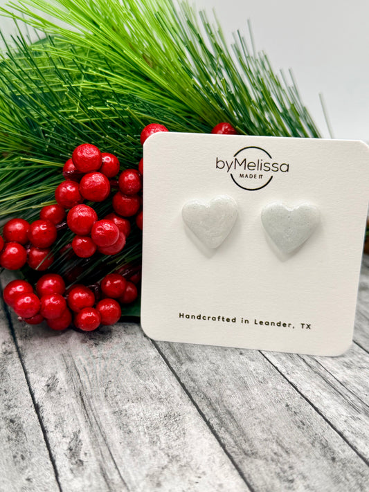 White and Silver Heart Stud Earrings