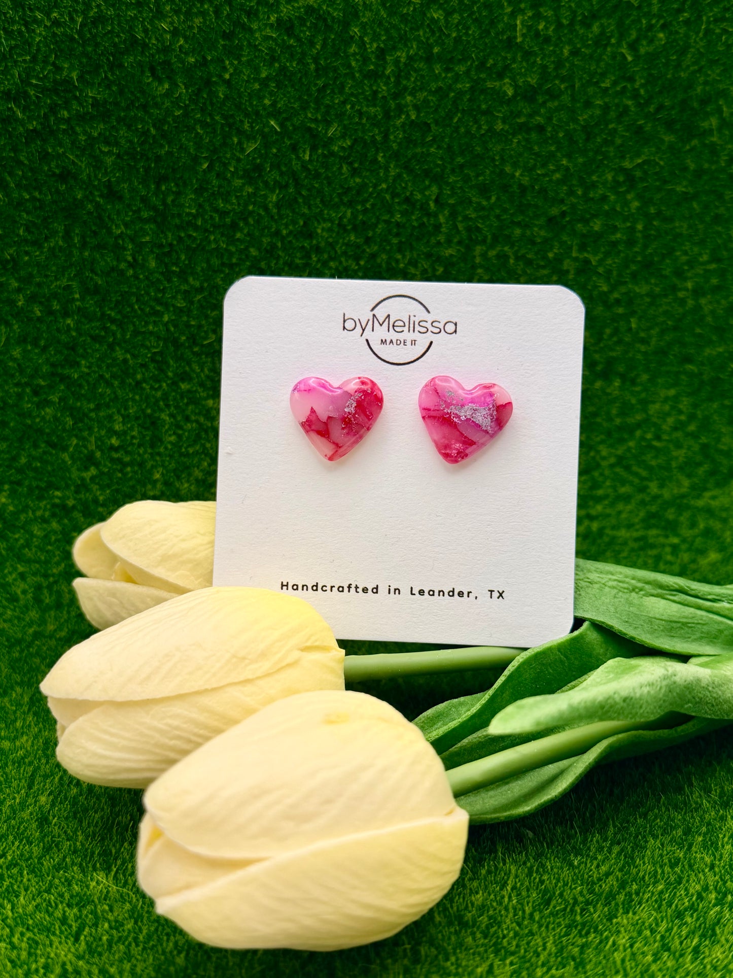 Red and Pink Heart Stud Earrings