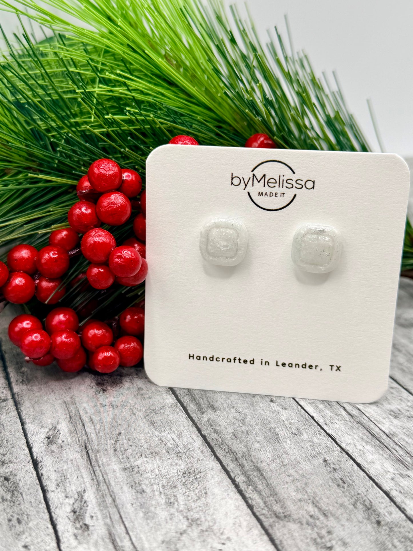 White and Silver Small Embedded Square Stud Earrings