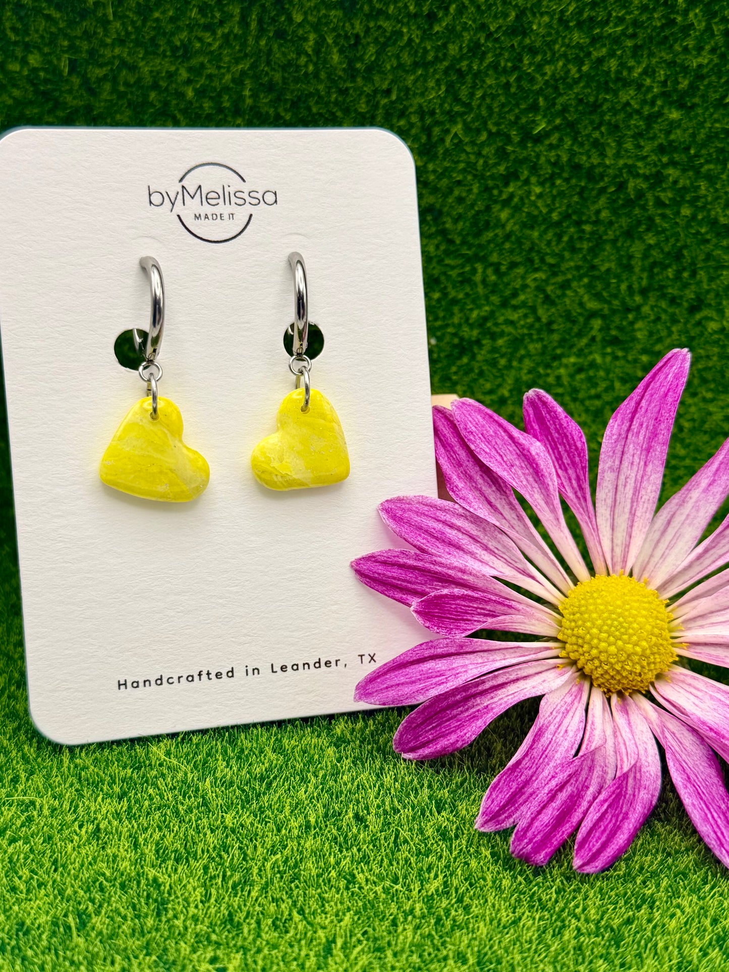 Yellow Heart Huggie Hoop Earrings