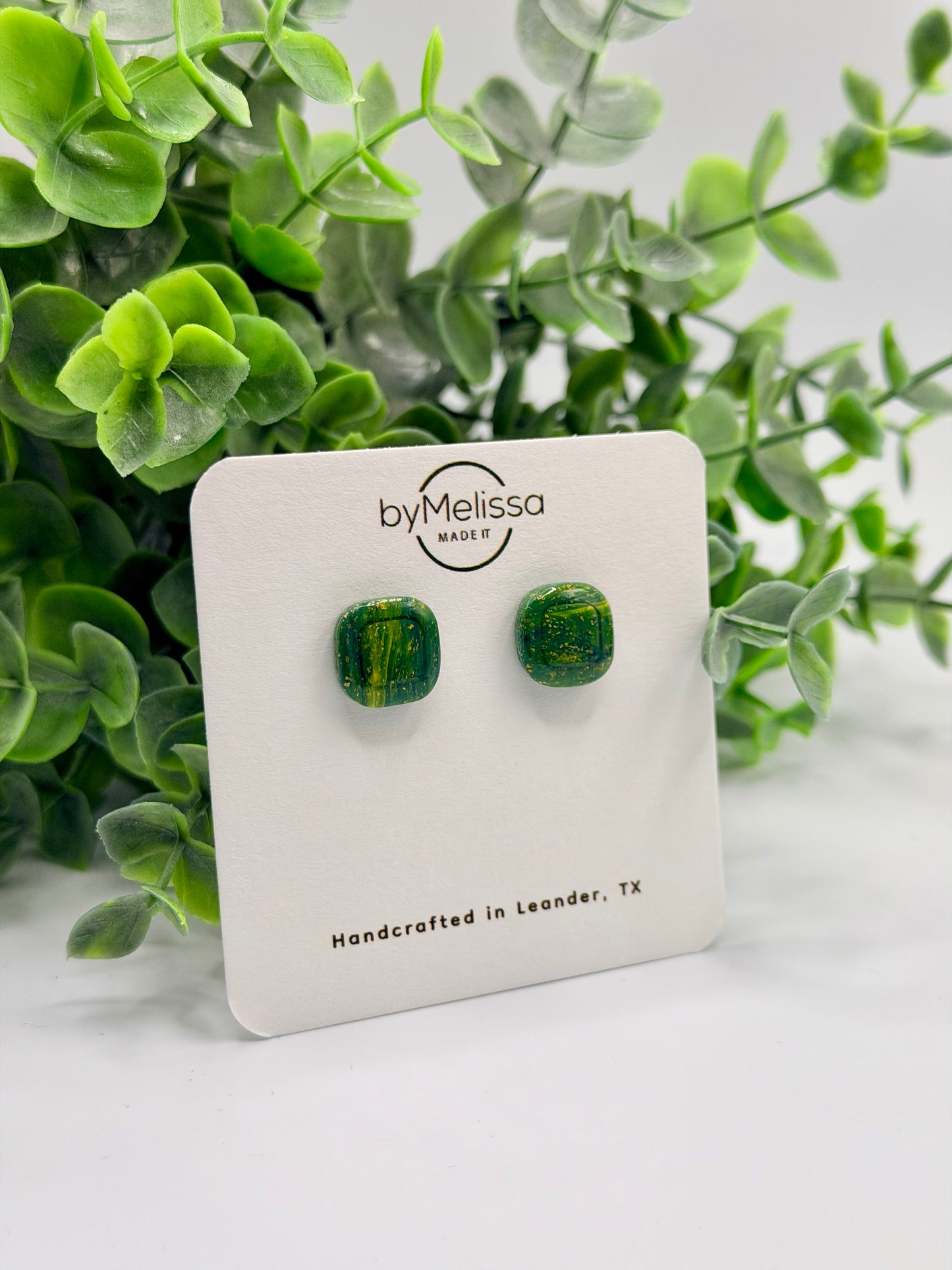 Navy and Gold Small Embedded Square Stud Earrings