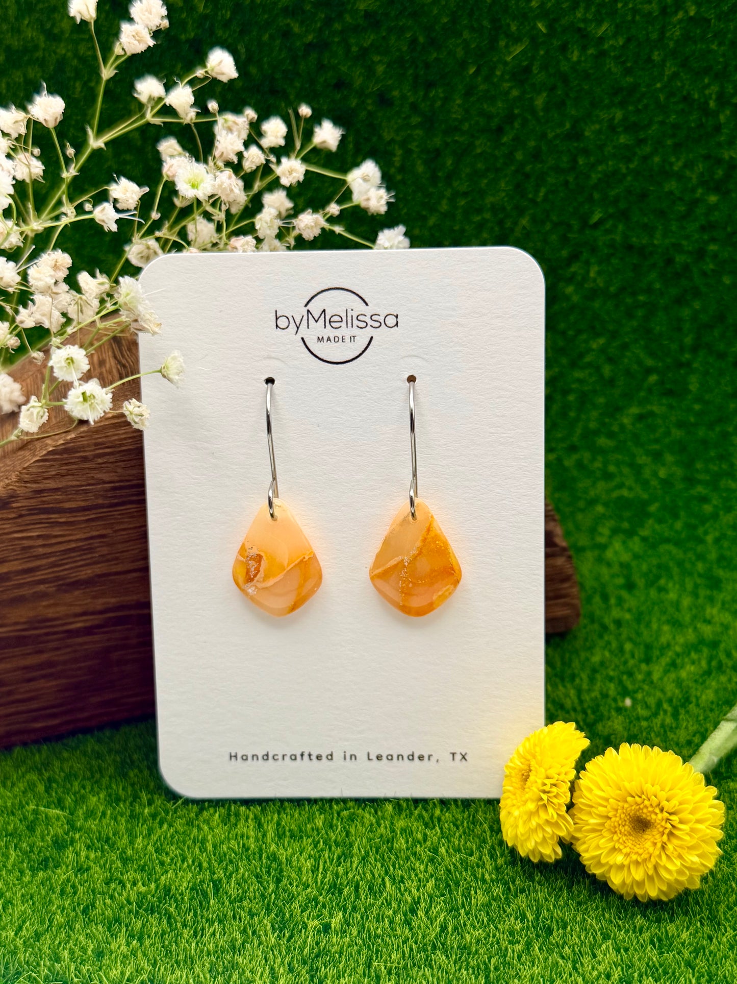 Orange Petite Kite Drop Earrings in Silver