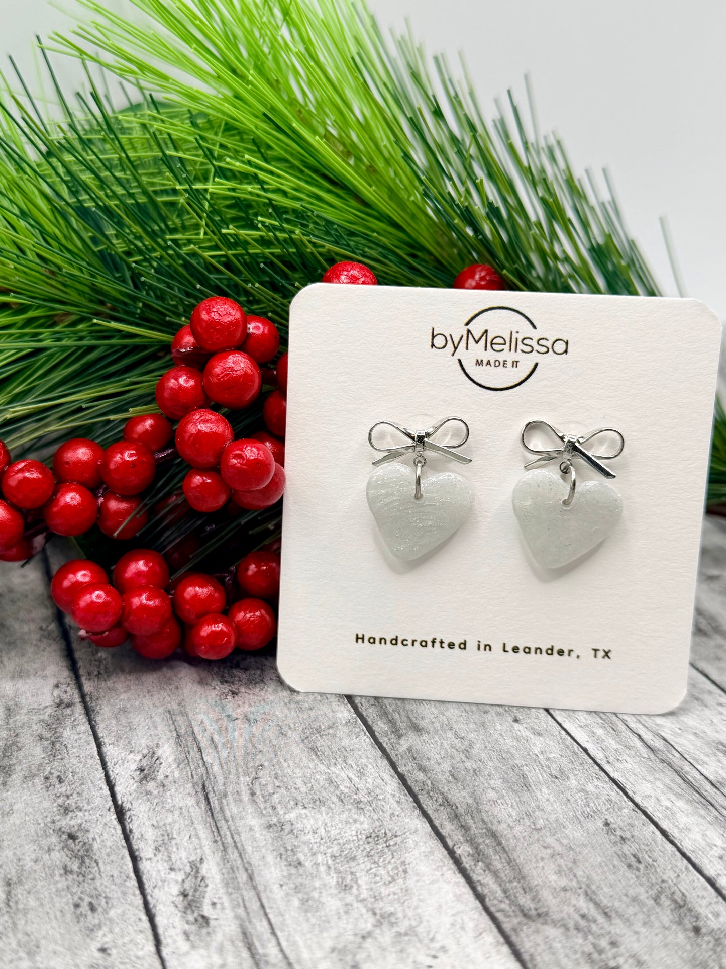 White and Silver Heart Bowknot Earrings