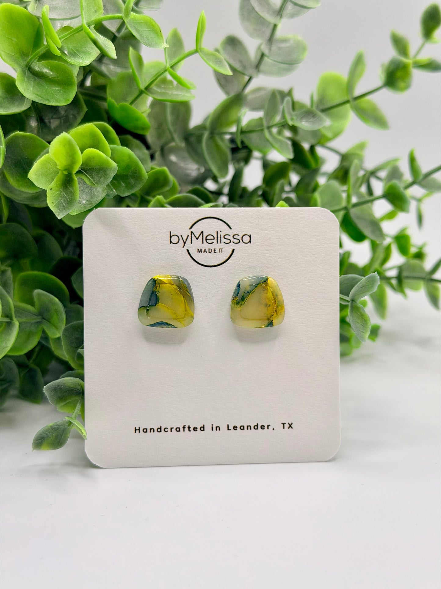 Navy and Gold Small Embedded Polygon Stud Earrings