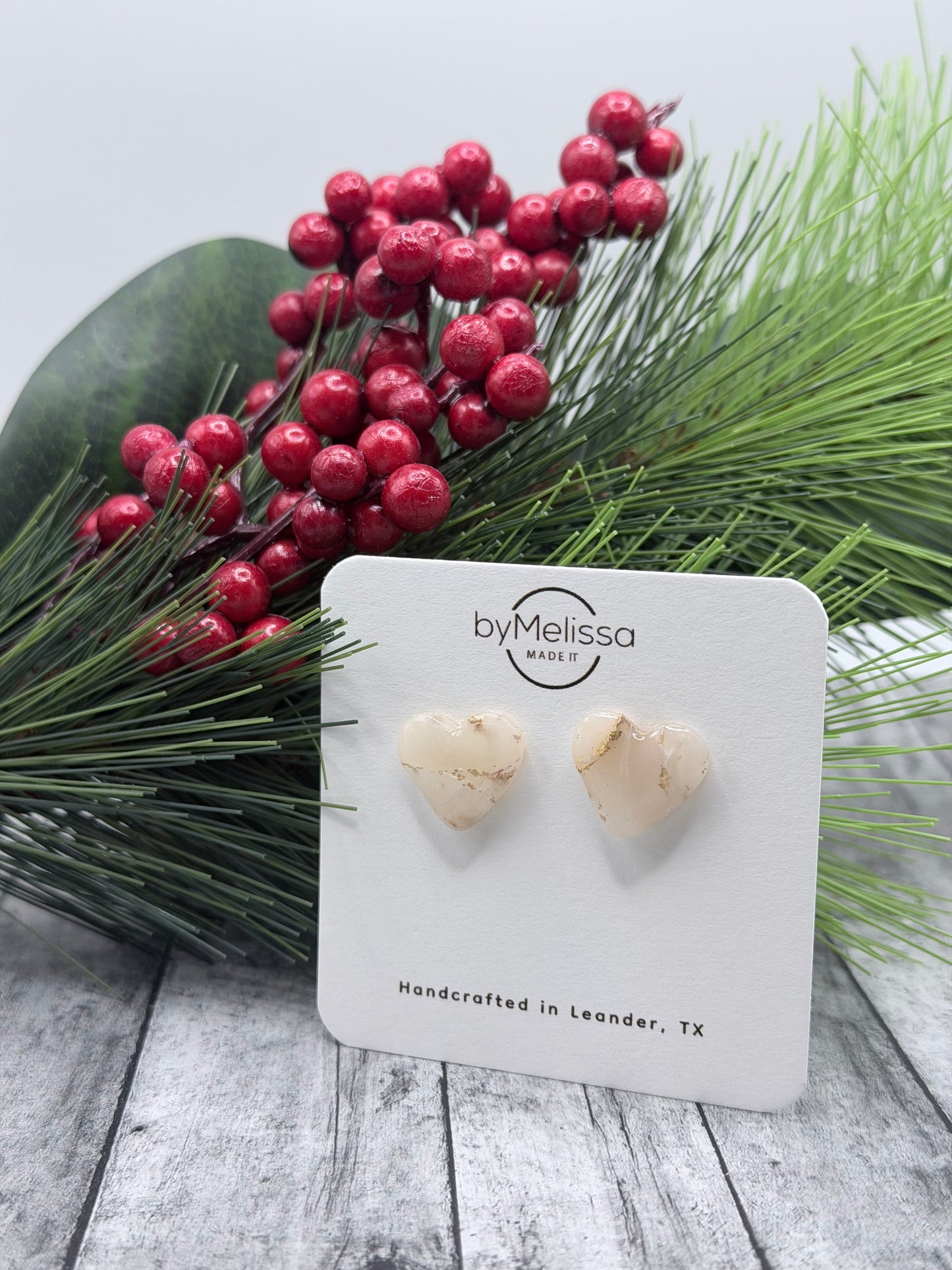 White and Gold Heart Stud Earrings