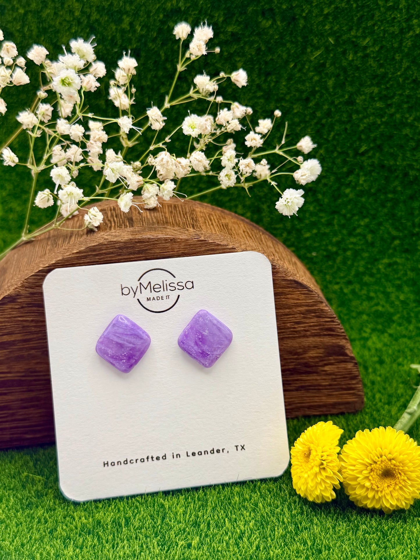 Purple Rounded Square Stud Earrings