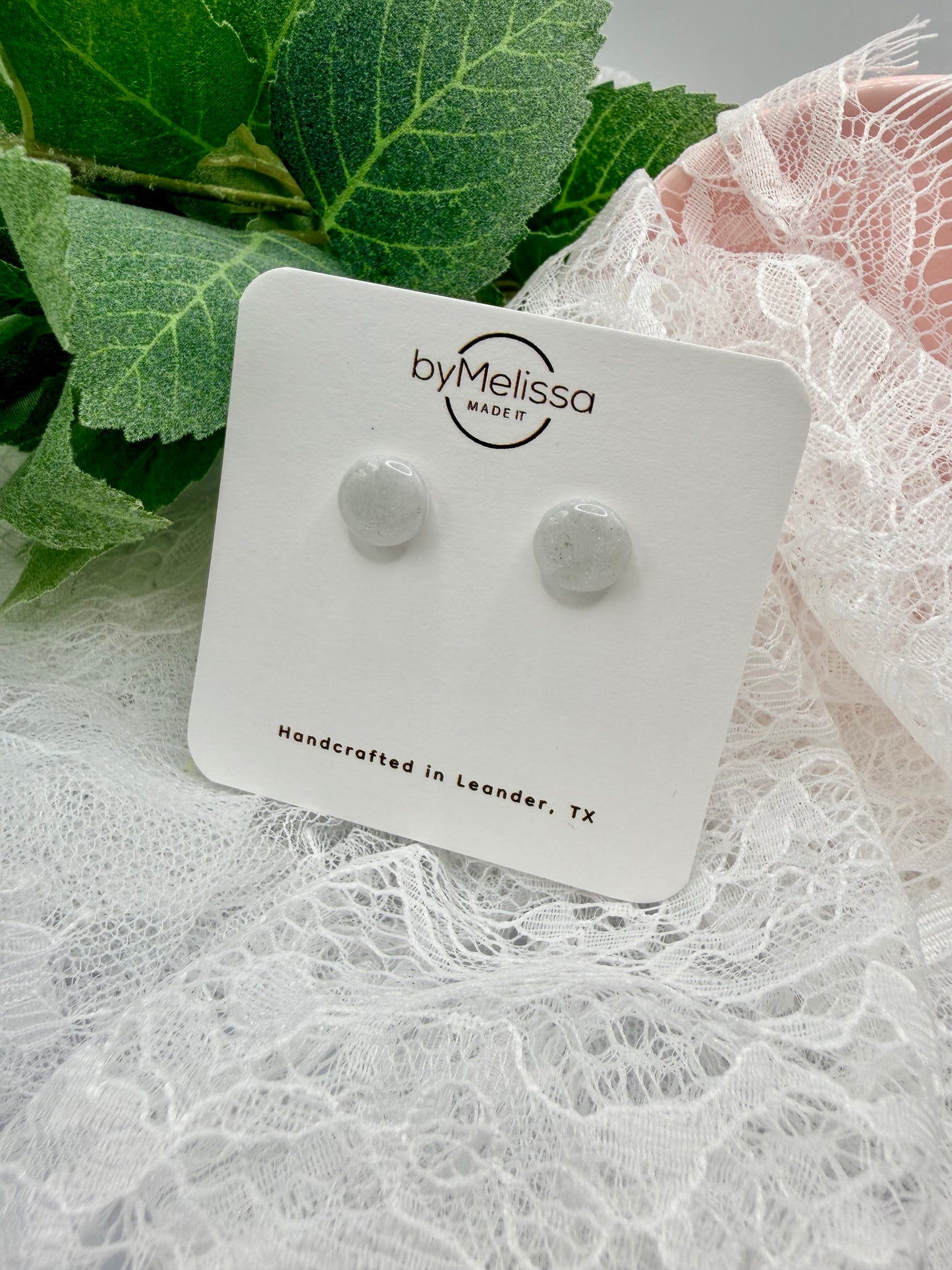 White and Silver Small Circle Stud Earrings
