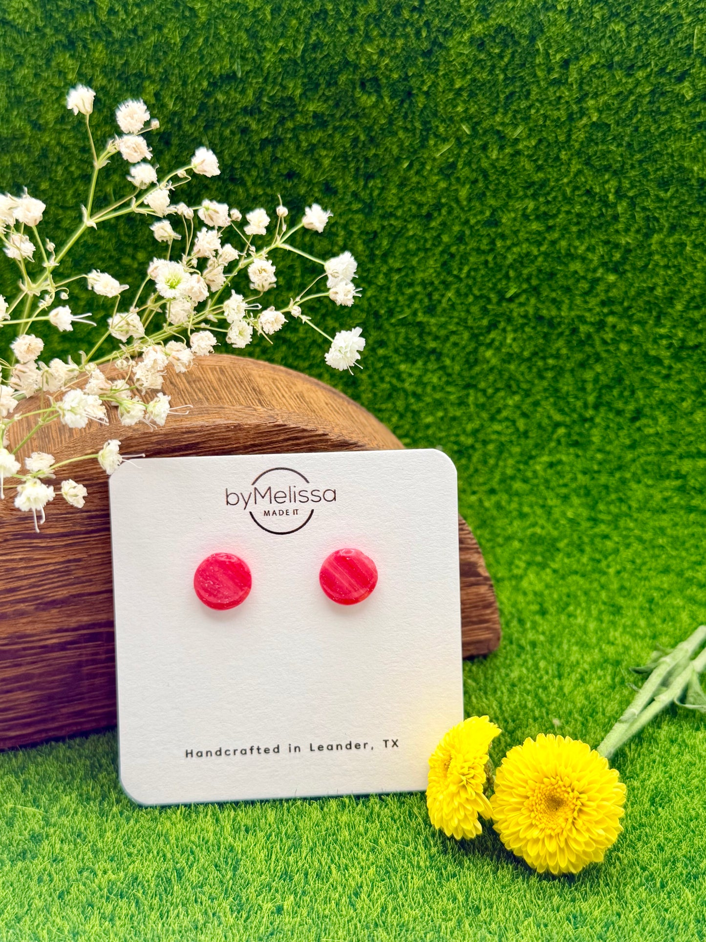 Red and Orange Small Circle Stud Earrings