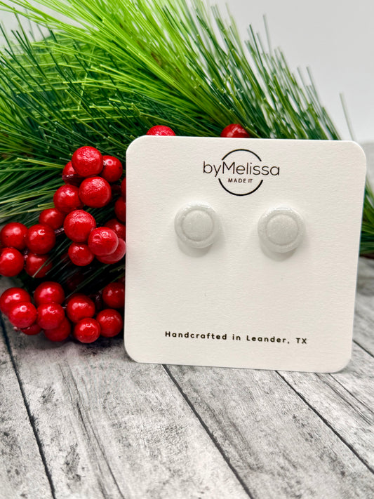 White and Silver Small Embedded Circle Stud Earrings