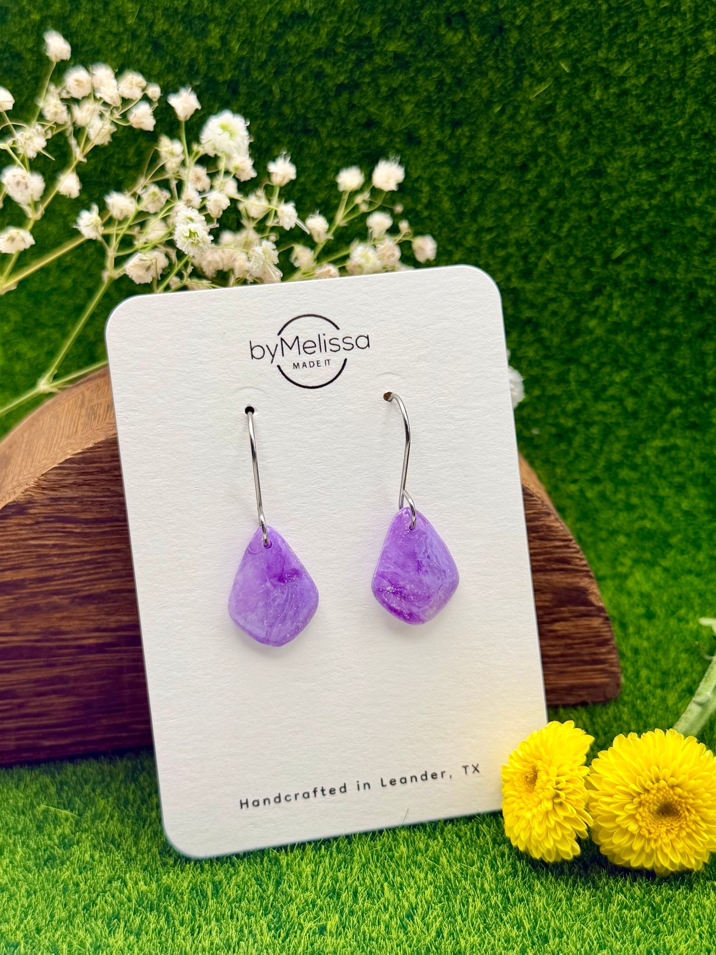 Purple Petite Kite Drop Earrings in Silver