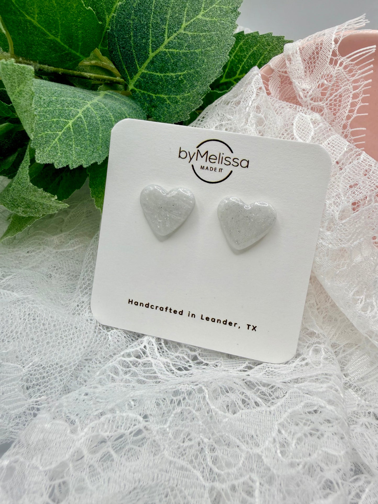 White and Silver Heart Stud Earrings