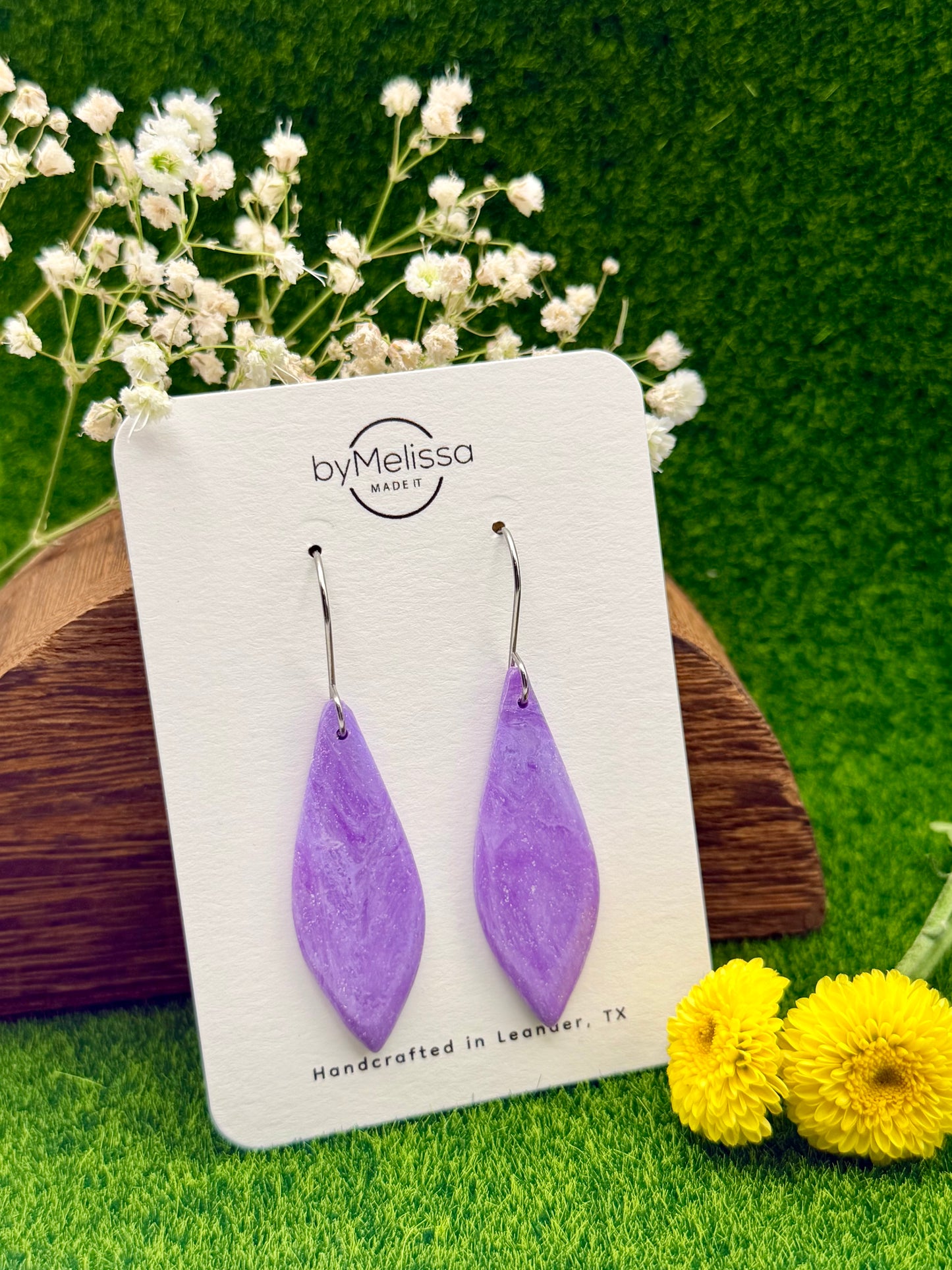 Purple Small Elongated Kite Drop Earrings in Silver