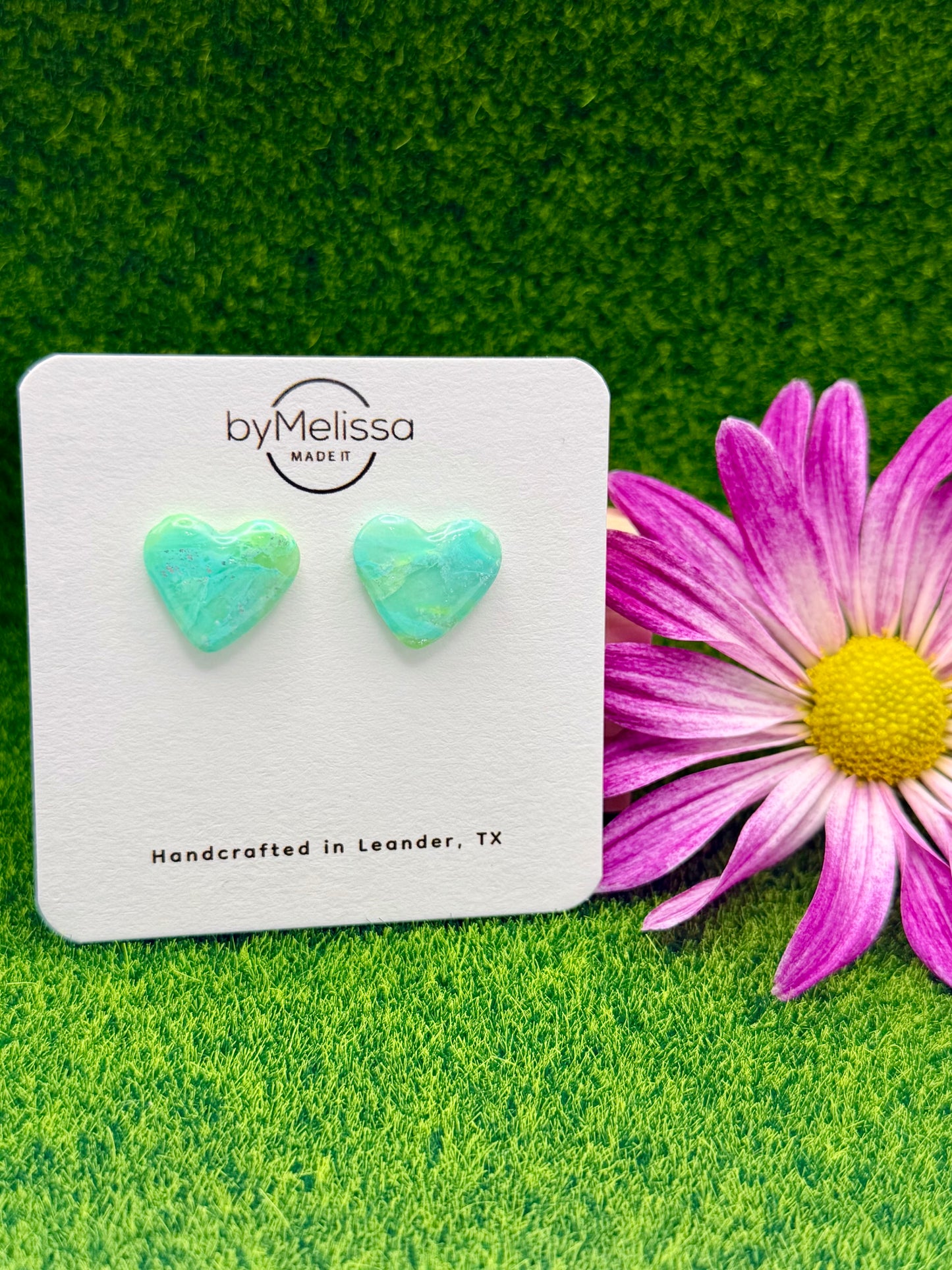 Lime and Turquoise Heart Stud Earrings