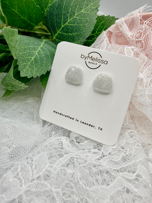 White and Silver Small Embedded Polygon Stud Earrings