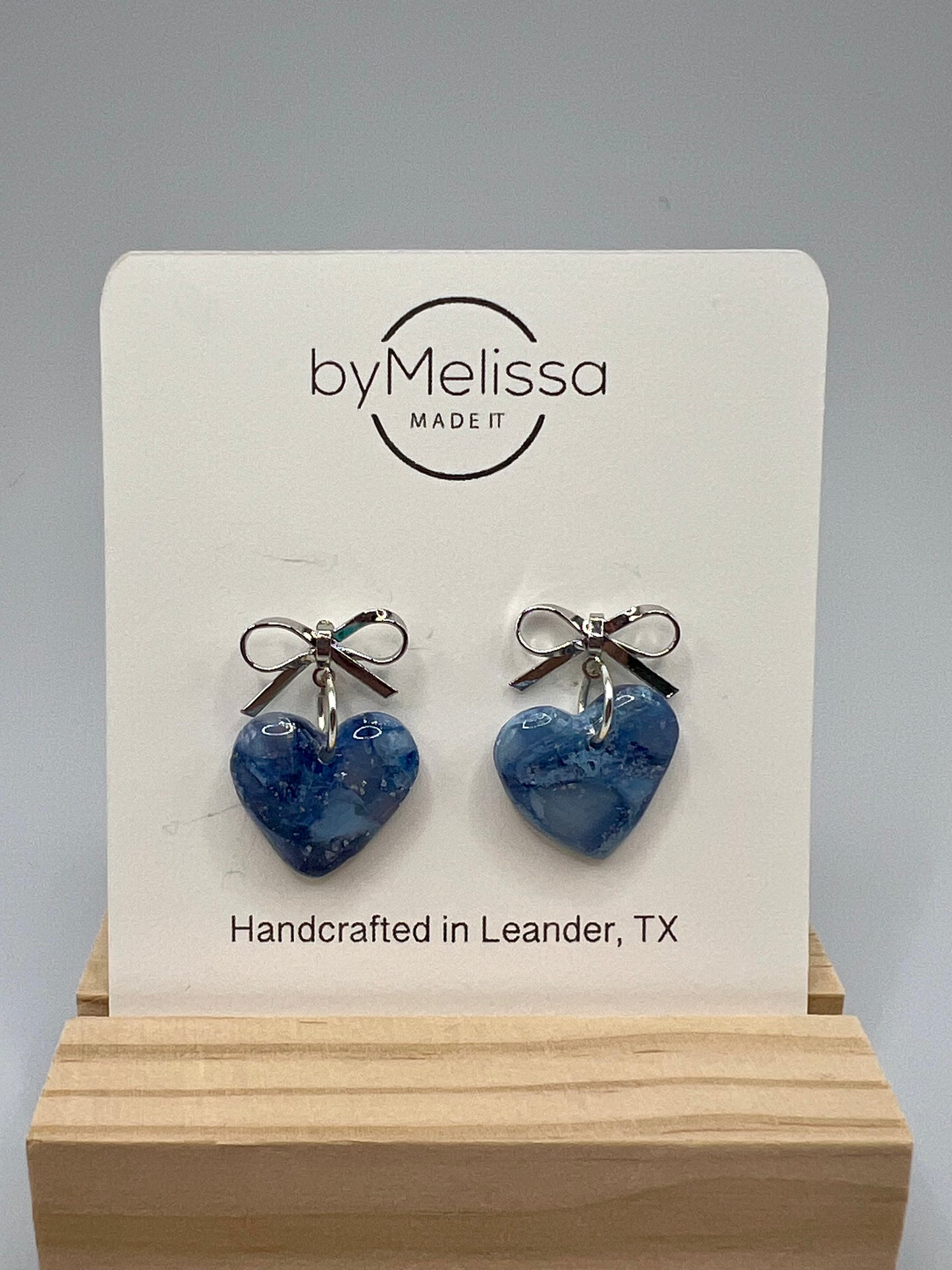 Navy and Columbia Blue Bowknot Heart Earrings in Silver