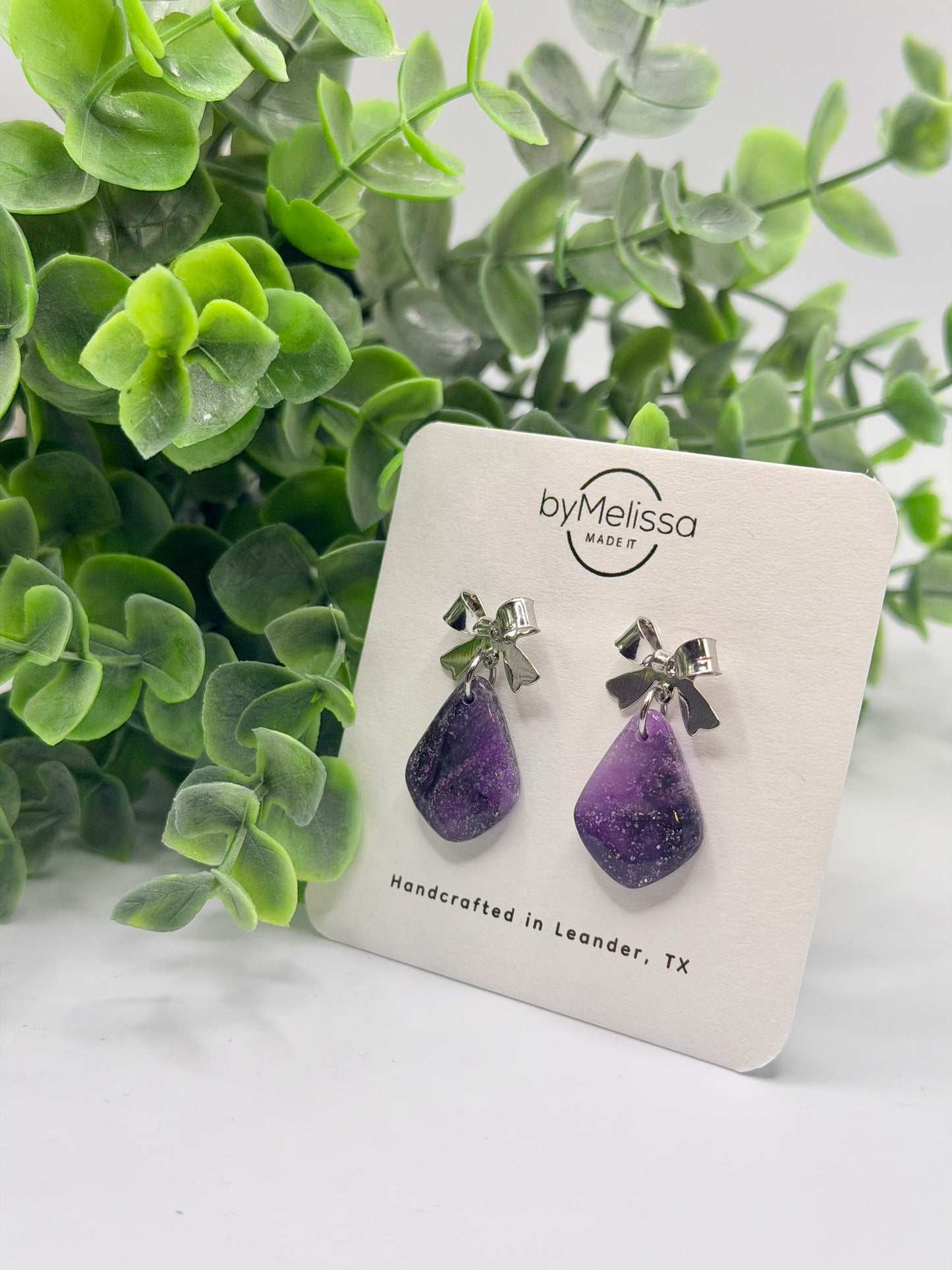 Purple and Black Petite Kite Earrings with Silver Bow Studs