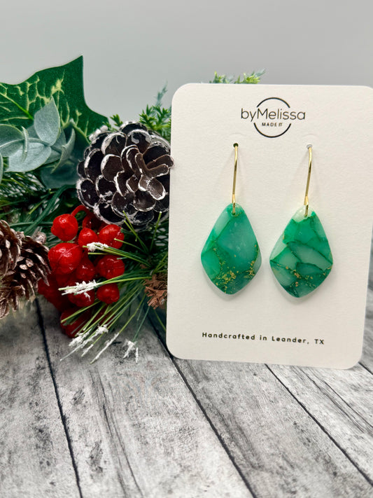 Green and Gold Small Kite Drop Earrings