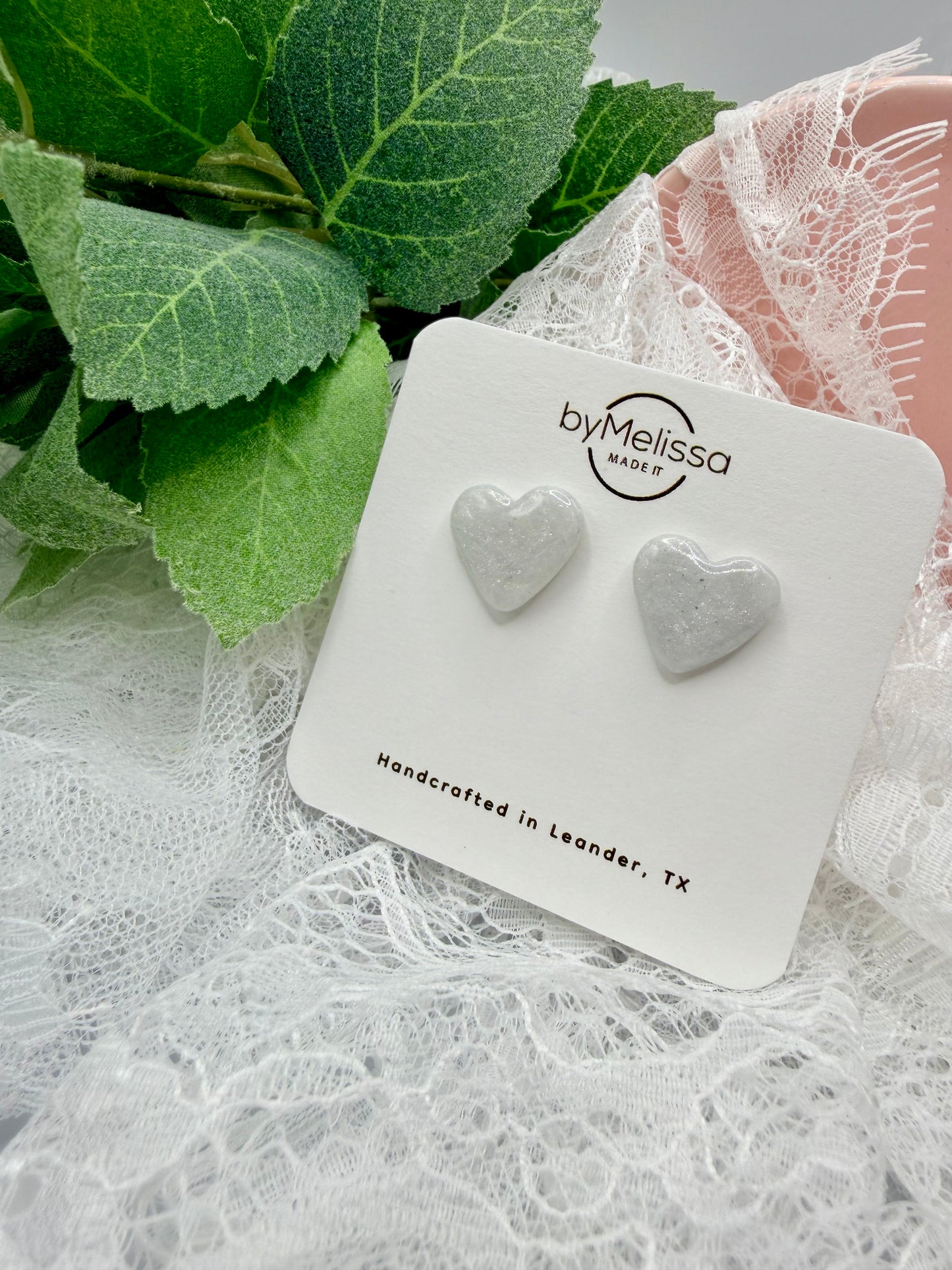 White and Silver Heart Stud Earrings