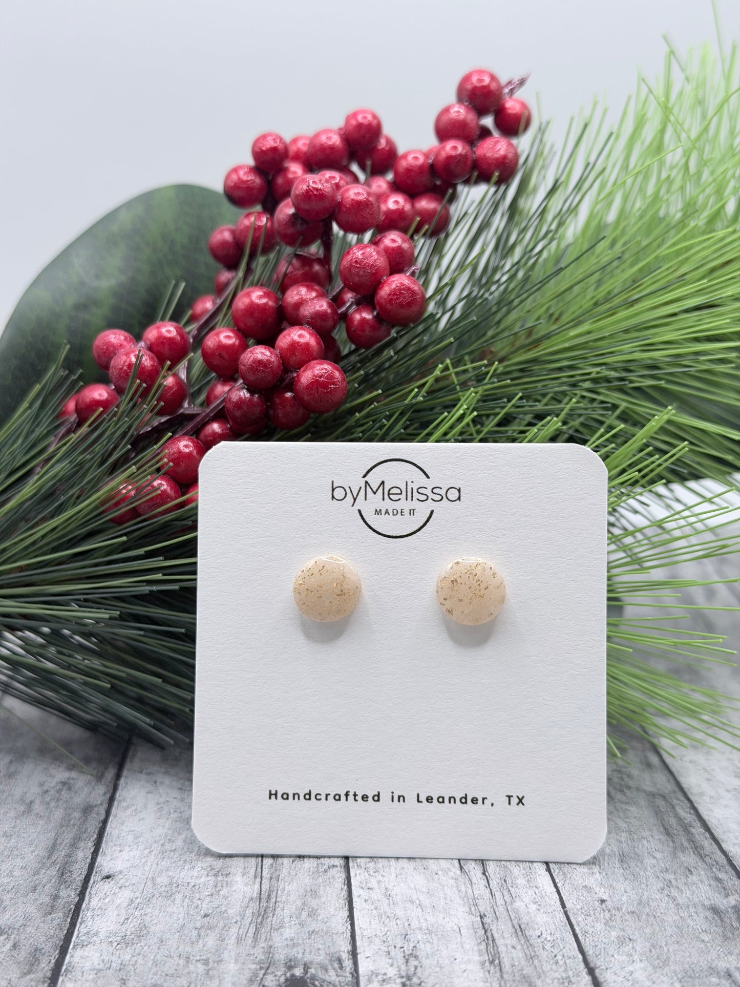 White and Gold Small Circle Stud Earrings