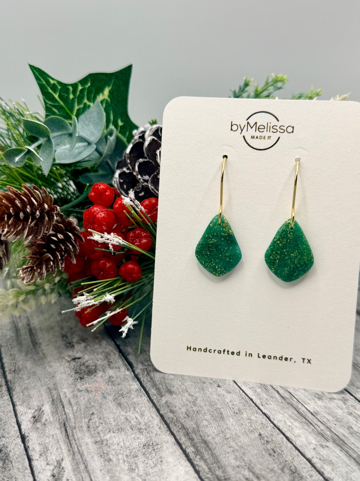 Green and Gold Petite Kite Drop Earrings