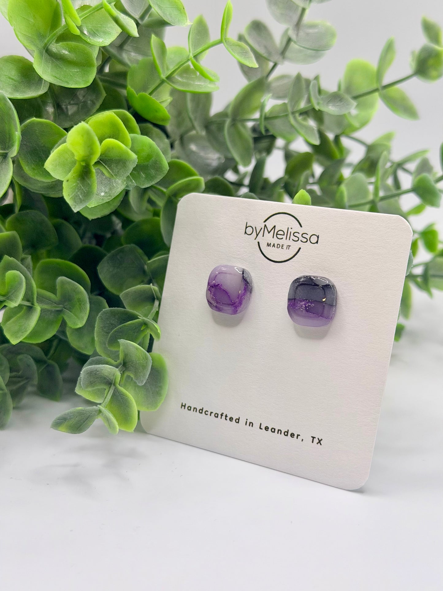 Purple and Black Small Embedded Square Stud Earrings