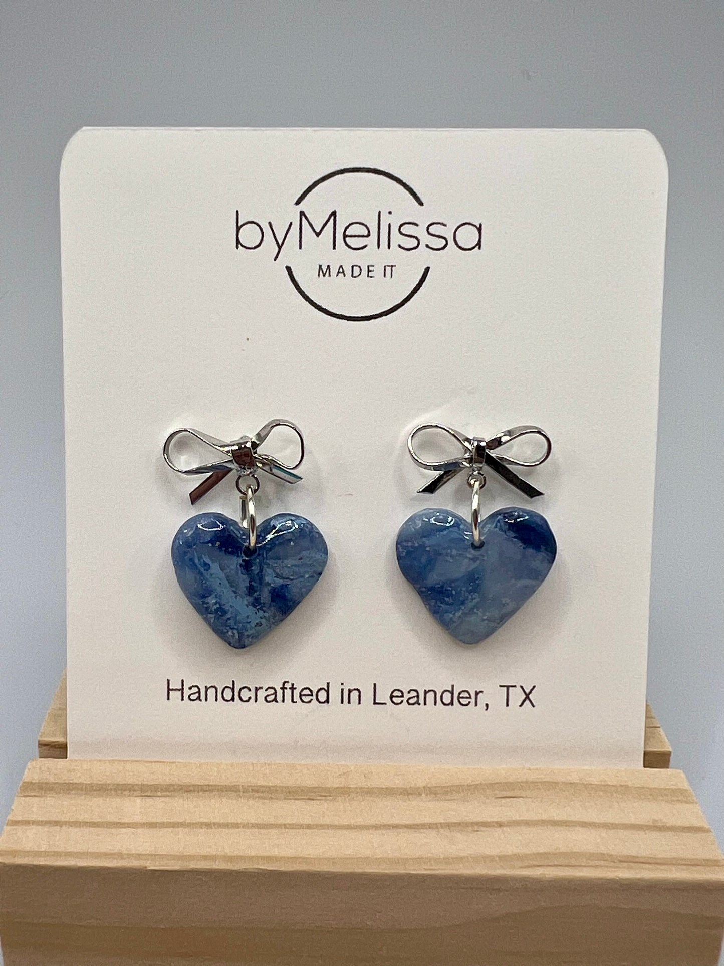 Navy and Columbia Blue Bowknot Heart Earrings in Silver