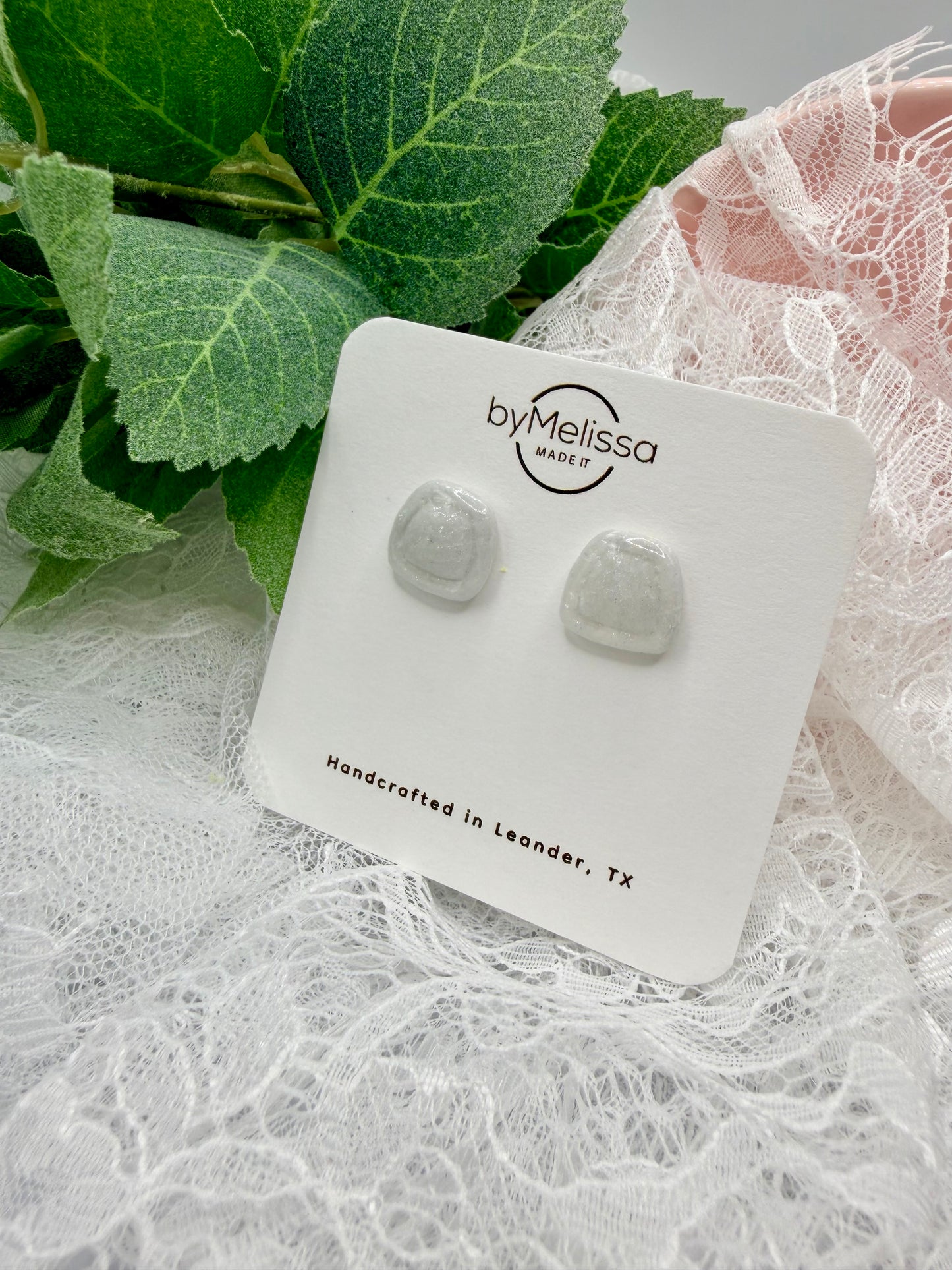 White and Silver Small Embedded Polygon Stud Earrings