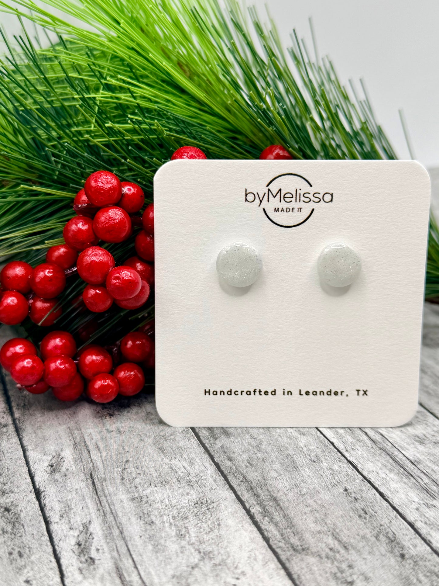White and Silver Small Circle Stud Earrings