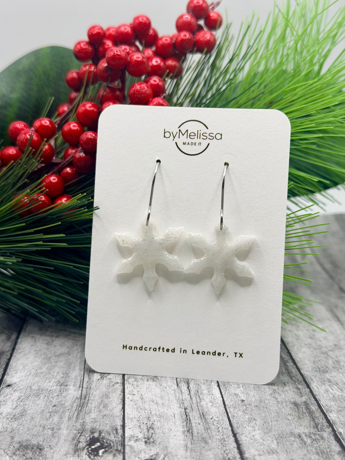 White and Silver Snowflake Drop Earrings