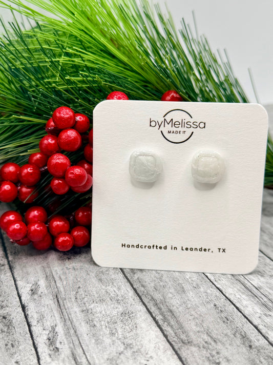 White and Silver Small Embedded Square Stud Earrings
