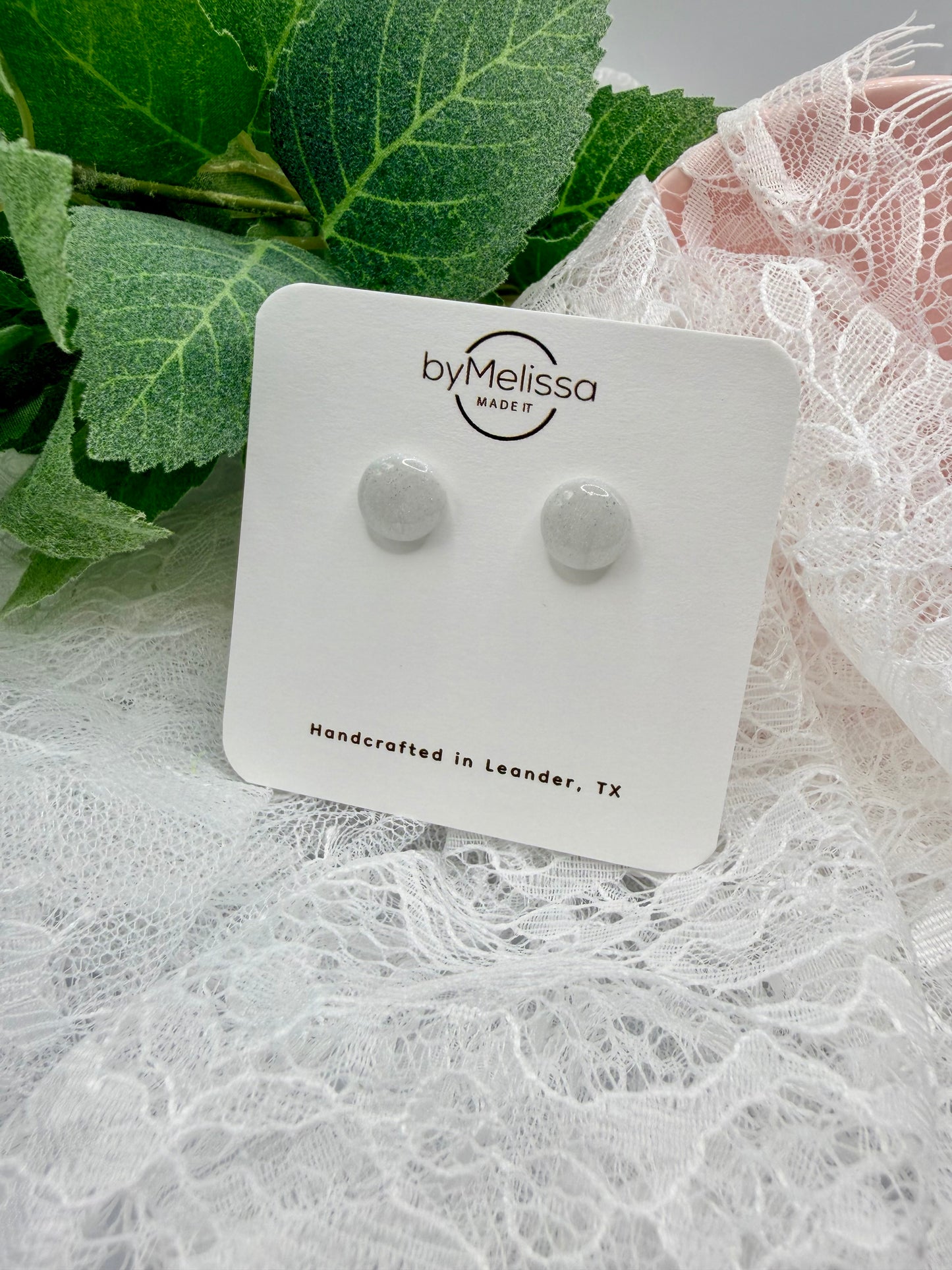 White and Silver Small Circle Stud Earrings