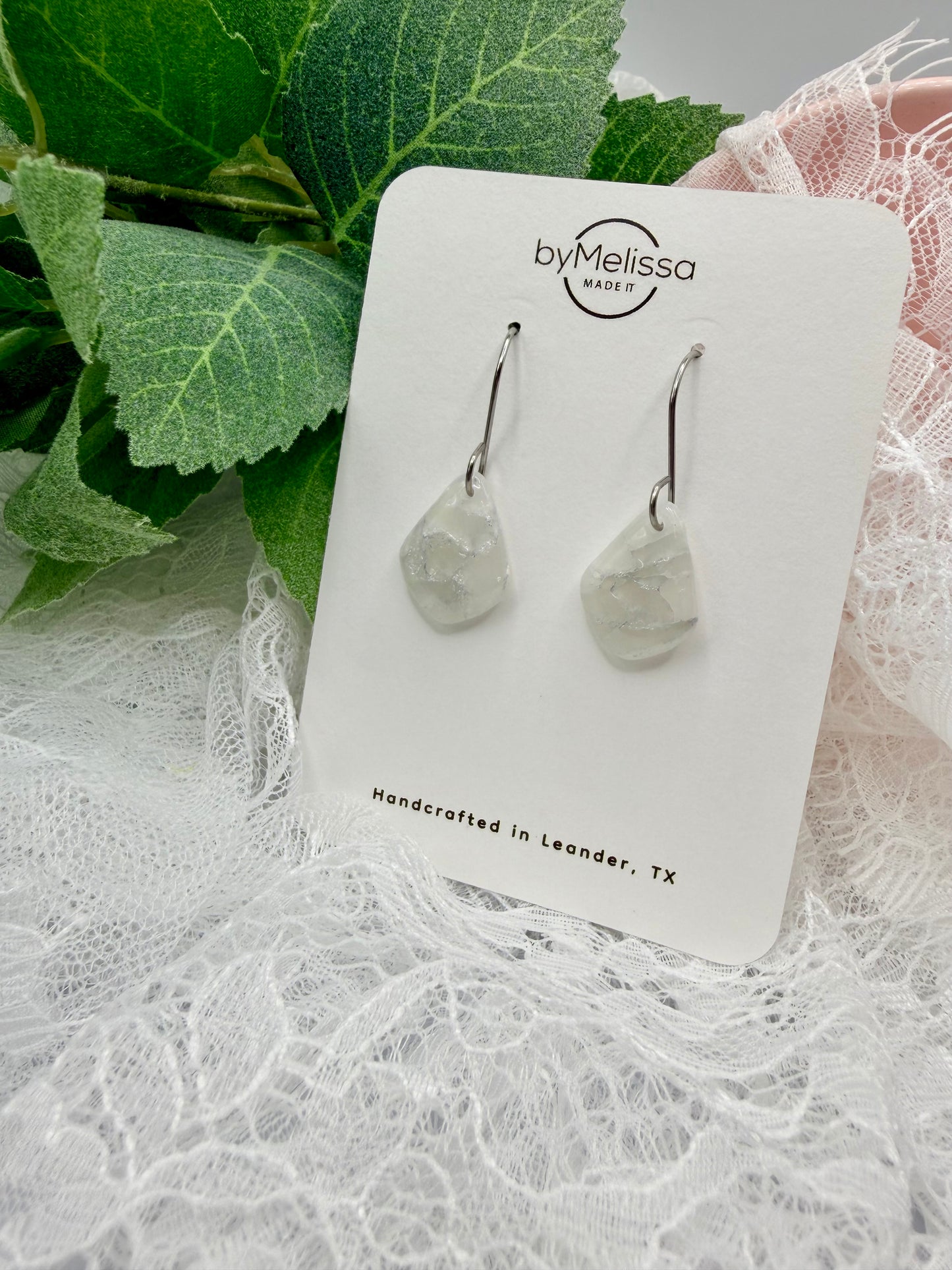 White and Silver Petite Kite Drop Earrings